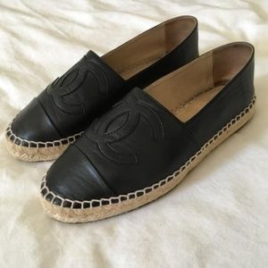 Chanel Black Lambskin Espadrilles Double Sole